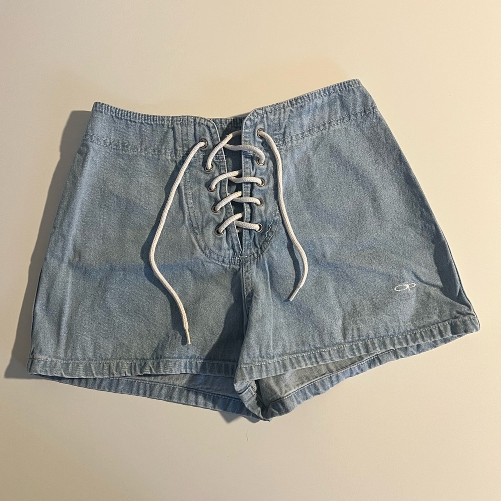 Vintage OP Light Wash Blue Lace-Up Denim Shorts